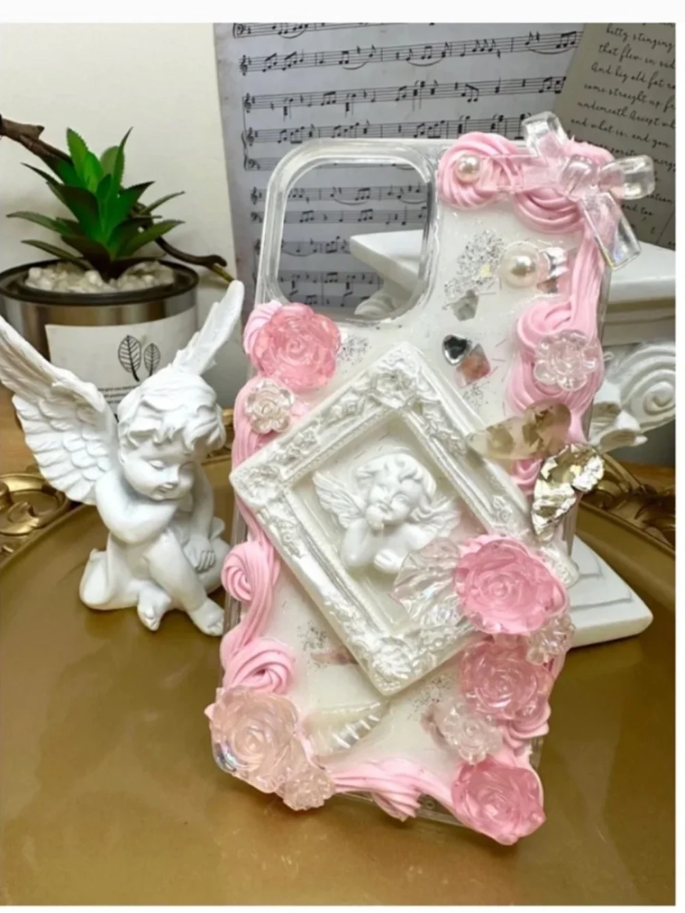 iPhone 12/12pro Baroque Butterfly and angel Phone Case, Handmade case